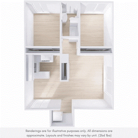 Floor plan for 2 beds, 1 bath, 950 sqft